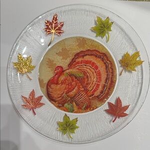 Thanksgiving Turkey Decorative Plate with Autumn Leaves-Fall Autumn decor